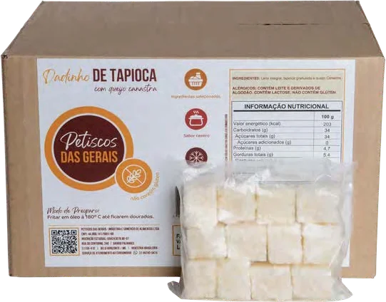 Embalagem Food Service do Dadinho de Tapioca com Queijo Canastra